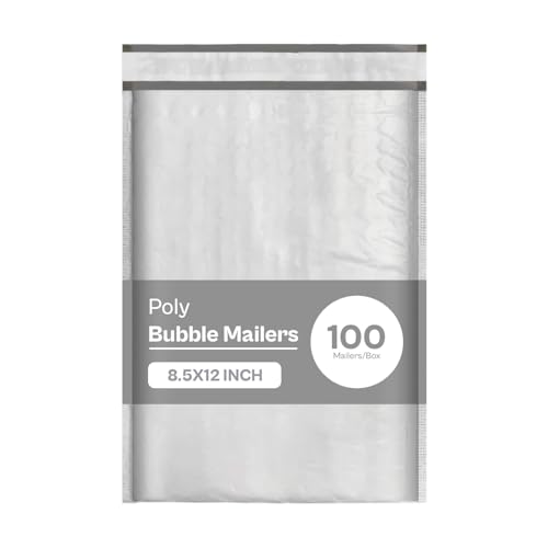 PSBM Bubble Poly Mailers, 8.5x12 Inch, 100 Pack, Padded Shipping Envelope Mailers, White/Grey, Self Seal and Peel Strip