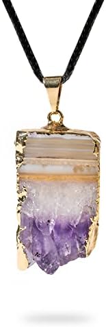AYANA Amethyst Geode Healing Crystal Pendant Necklace for Women | Gold Plated Copper | February, Aquarius Zodiac Birthstone - Crown Chakra | Ethically Sourced, Authentic Handmade Chakra Gemstone