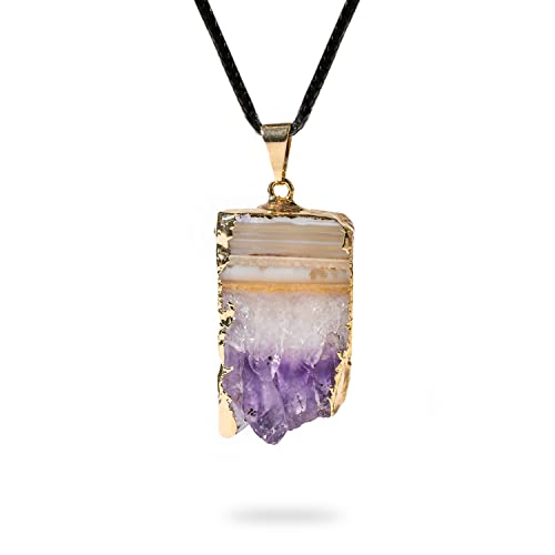 Ayana Amethyst Geode Healing Crystal Pendant Necklace For Women | Gold Plated Copper | February, Aquarius Zodiac Birthstone - Crown Chakra | Ethically Sourced, Authentic Handmade Chakra Gemstone #TOP1