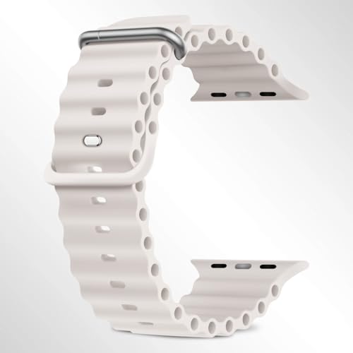 Compatible with Apple Watch 44mm 45mm 46mm 49mmfor Series Ultra/Series 12/11/10/9/8/7/SE/6/5/4/3/2/1Soft Silicone Sport Strap with Metal BuckleAdjustable Durable Watch Band for Women & Men (Starlight,44mm/45mm/46mm/49mm/42mm(Series 3 2 1))