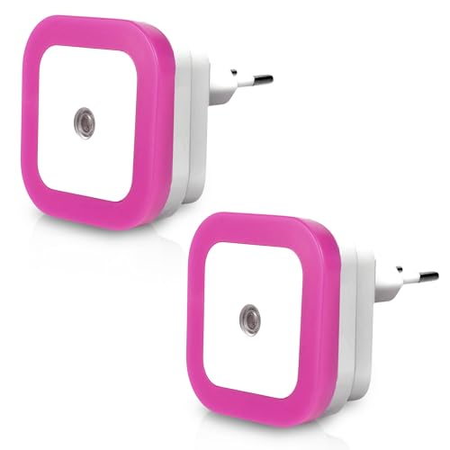 Image of GLUN Plug-in LED Night Light, Pack of 2 Pink Smooth Night Light with Smart Light Sensor, 0.5W Nightlight for Kids or Adults' Rooms
