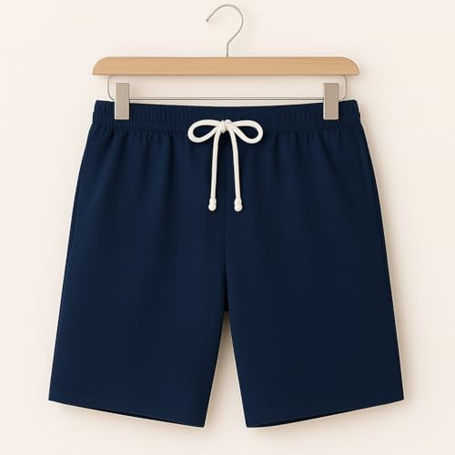 Image of Vogaan Men's Casual Slim Fit Shorts | Stylish Knee-Length Shorts with Elastic Waist | Summer Wear Short with Side Pockets for Gym Travel & Outdoor