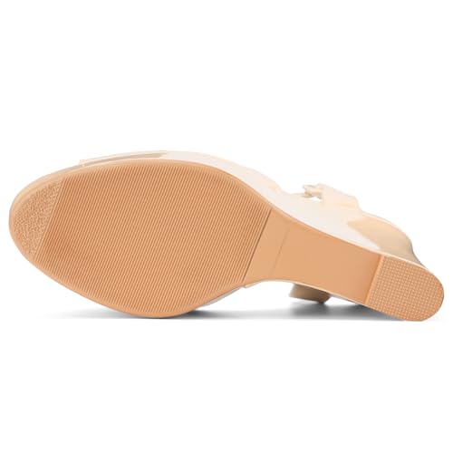Image of Women's Dressy Platform Wedge Sandals Gold Wedges Peep Toe Patent High Heels Slingback Heeled Comfortable Ankle Strap Shoes