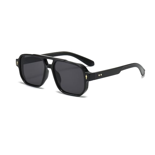 OZPYKAE Men Square Sunglasses,Retro UV400 Protection Double Bridge Trendy Rectangle Women Aviator Sunglasses