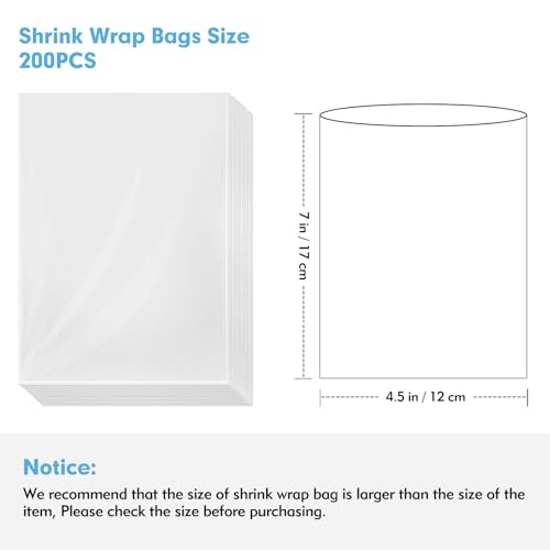 Image of Shrink Wrap Bags, [200 Pcs] 4.5 * 7 Inches Clear PVC Heat Shrink Wrap Bags, Small Shrink Wrap Bags for Packagaing Soap Bath Bombs Candles and Homemade DIY Projects