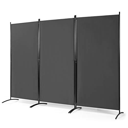 COSTWAY Cloison à 3 Panneaux, Paravent Pliable avec Charnières Résistantes en Acier, Cloison Autoportante, pour Maison, Bureau, Salle de Bain etc, 260x 183cm (Gris foncé)