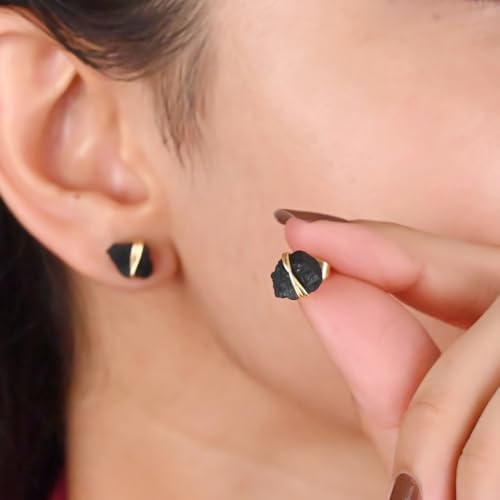 Gempires Wire Wrapped Raw Gemstone Stud Earrings for Women 14k Gold Plated Handmade Crystal Jewelry Hypoallergenic Minimal Natural Stone Earrings Gift2