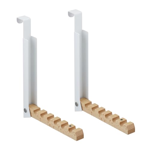 Relaxdays 2 Ganchos Plegables para Puerta, Colgante, Colgador para 6 Perchas, Metal y Madera, Renvalso hasta 2cm, Blanco,...