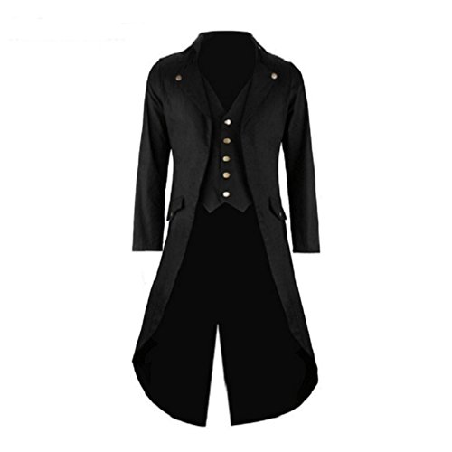 Darkrock Men's Black Cotton Twill Steampunk Tailcoat Jacket Goth Victorian Coat/Trench /Brass Button (XXX-Large, Black)
