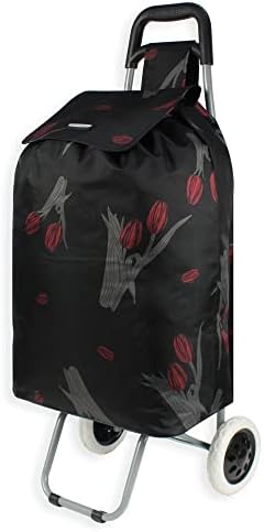 ARIANA Lightweight 2 Wheel Large Shopping Trolley Shopping Cart Grocery Bag Rose - ST54 (Rose Print - Navy)