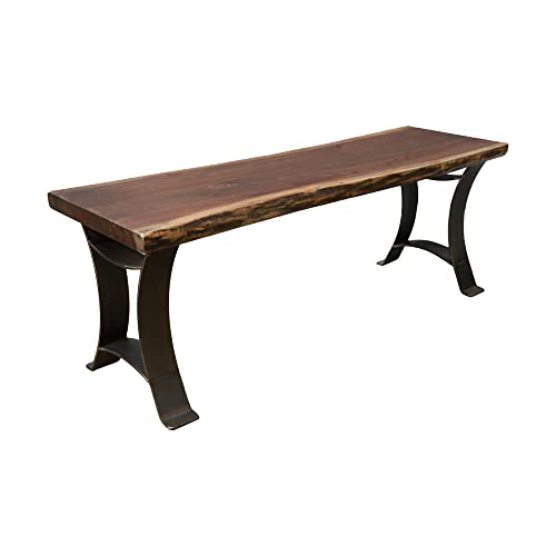 Image of Rustic Red Door Co. Live Edge Walnut Wood Bench for Dining Table, Entryway, Bedroom, Living Room Accent, Industrial or Rustic, Farmhouse Style, 60 inch Long, Black and Golden Gate Base