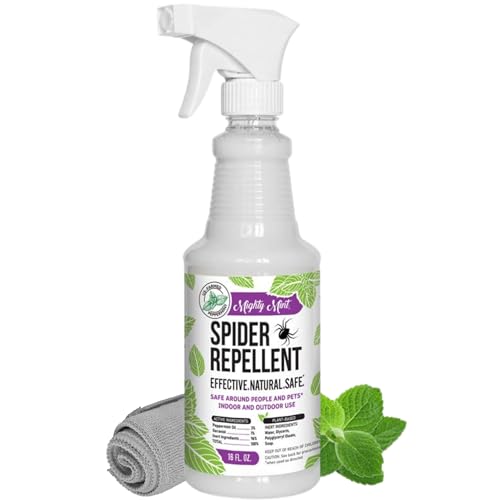Mighty Mint Peppermint Oil Spider Repellent Spray with Microfiber Cloth – Indoor & Outdoor Bug...