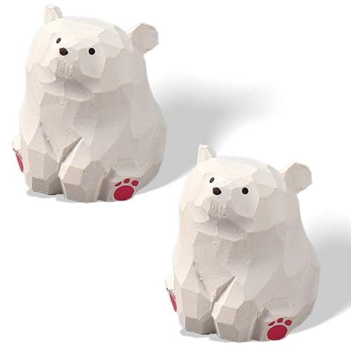 Figuras decorativas de oso talladas a mano de madera 2-pack