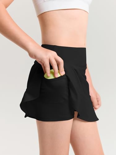Haloumoning Girls Athletic Tennis Golf Skirts with Shorts Kids High Waist Ruffle A-line Skorts with Pockets 5-14 Years3