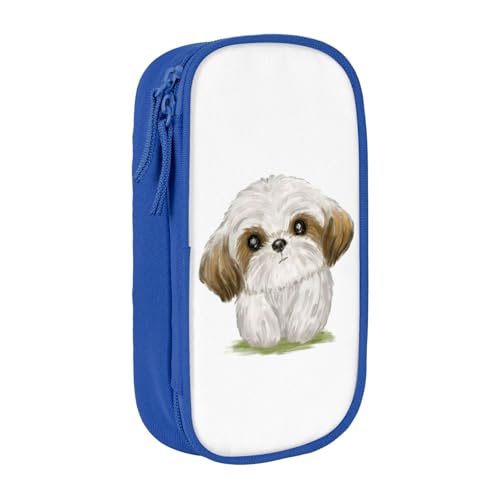 萌え シーズー 犬ペンケース 文具 ファッション 収納 筆袋 多功能 中の高校生 軽い量 男女通用 鉛筆の箱 学生 児童 誕生日 入学 贈り物 包 収納包 Blue