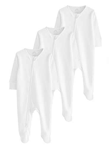 NEXT Bébé Dors-bien essentiel 100% coton zippé pour bébé, lot de 3 Blanc 3 Mois