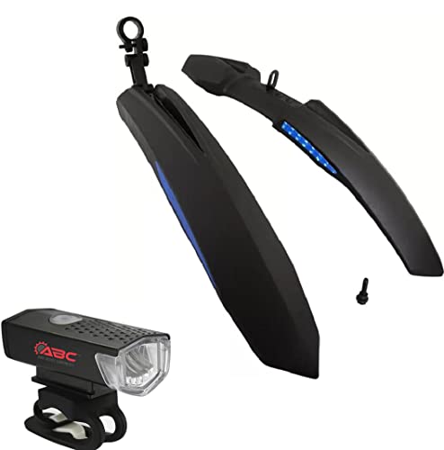 Image of ABC Bicycle Front & Rear Mudguard with Reflective Tape and Iron Fitting + 1 Cycle Waterproof Rechargeable Black Headlight (Blue)