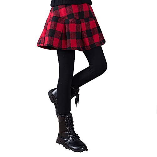 Aislor Girls Kids Thicken Footless Leggings with Tutu Plaid Mini Skirt Fleece Lined Warm Thick Pantskirt Pants Tights