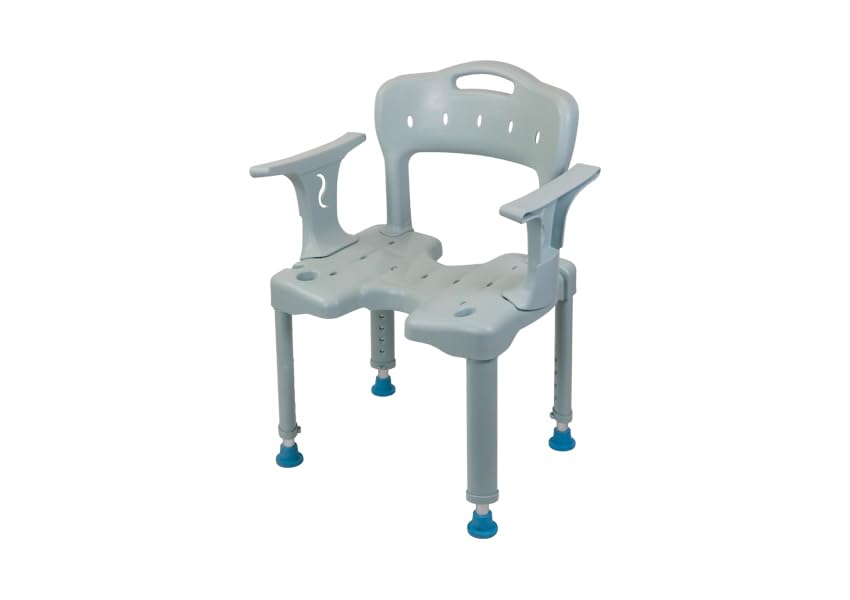 GESUNDHEIT - Ruhiger Duschstuhl | Hochwertiges Aluminium, höhenverstellbar 80-95 cm, anatomisch geformte Sitzfläche, rutschfeste Füße, robust & stabil | 56 × 42 cm | 4,7 kg | 130 kg