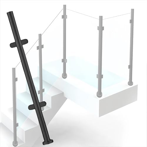 Stainless Steel Glass Fence Post for Deck & Stairway, 24-48in Height, Outdoor Round Balustrade Railing System, Durable Silver & Black Design, C-Corner Option