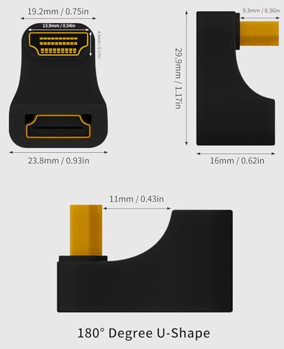 Duttek 8K HDMI 2.1 180 Degree U Shape Extender - Up and Down Angle Male to Female Adapter With LED Indicator, 48Gbps