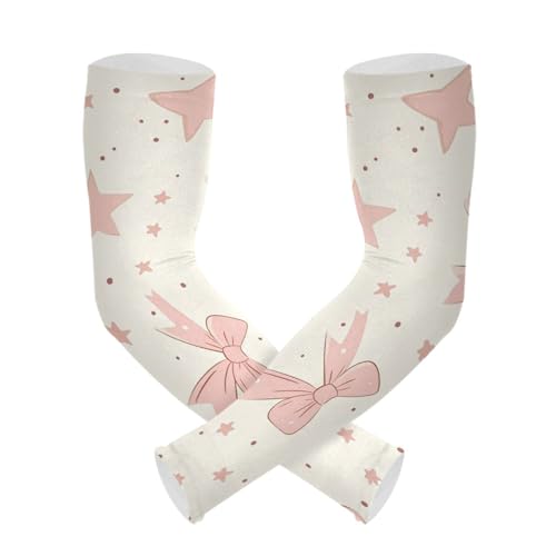PaChyLuu Cute Pink Bows UV Sun Protection Arm Sleeves Cooling Compression Arm Sleeves with Thumb Hole for Men Women Golf Volleyball