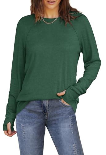 Image of XIEERDUO Womens Tunic Tops to Wear with Leggings Long Sleeve Thumb Hole Shirts Crew Neck Curved Hem