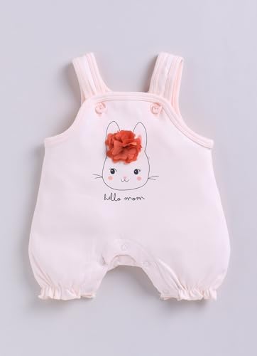 Image of Smart Baby Dungaree Set for Baby Girls | Cotton Romper with T-Shirt | Soft & Breathable Fabric | Cute Embroidery | Snap Button Closure for Easy Diaper Change