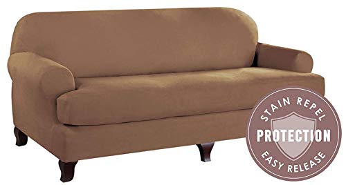 Tailor Solution Microsuede T-Sofa Furniture Slipcover with Detachable Cushion, Stain Repellant & Stretch