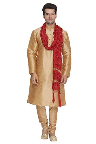 Image of VASTRAMAY Men's Burgandy Silk Blend Only Kurta