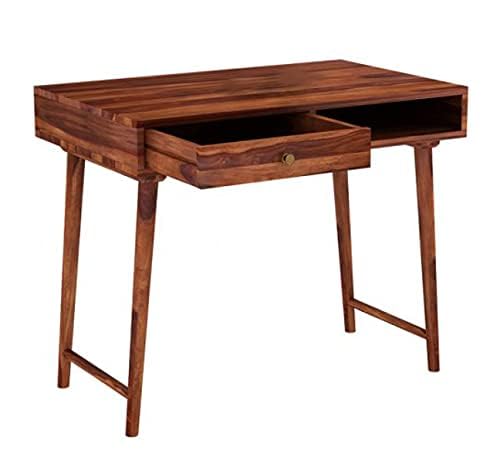 Image of Sheesham Wood Reading Writing Study Table Laptop Computer Workstation Desk for Home Office Students with Drawer Storage Desktop Counter Table (Brown Finish)
