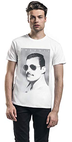 Queen Freddie Mercury – Sunglasses Homme T-Shirt Manches Courtes Blanc Regular/Coupe Standard - Les Beatles, Paul McCartney, John Lennon, RIngo Starr, George Harrison Queen Freddie Mercury - Sunglasses Homme T-Shirt Manches Courtes Blanc Regular/Coupe Standard – Image 5