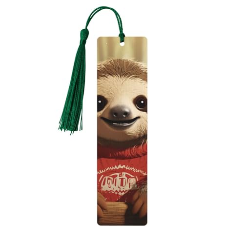 タッセル付き木製しおり ヴィンテージ木製ブックマーク 漫画ナマケモノ ファンシー ハンドメイド クラフトブックマーク 読書ページマーカー 木製ハンギングタグ オーナメント 本好き向け