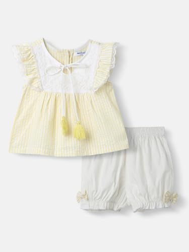 Image of Nautinati Baby Girls Printed Flutter Sleeve Top with Shorts Clothing Set | Age 0-3 Years