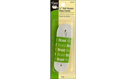 Dritz 9337W Soft Stretch Braided Elastic, White, 1/4-Inch by 3-Yard