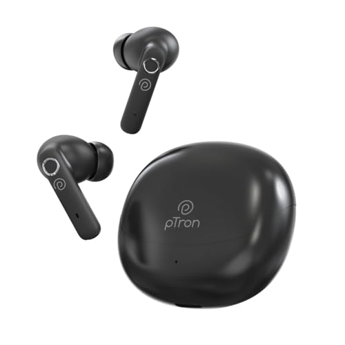 Image of pTron Bassbuds Tunes V2 In-Ear TWS Earbuds with Stereo Sound, 40Hrs Playtime, Stereo Calls, Bluetooth V5.3 Headphones with Quick Pairing, Touch Control, Voice Assistant, Type C Charging & IPX5 (Black)
