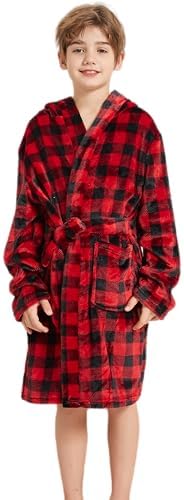 Boys Soft Fleece Robes Plush Hooded Bathrobes Sleepwear for Kids 1-16 Years