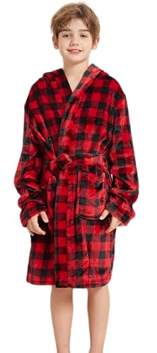 FunnyPaja Boys Soft Fleece Robes Plush Hooded Bathrobes Sleepwear for Kids 1-16 Years