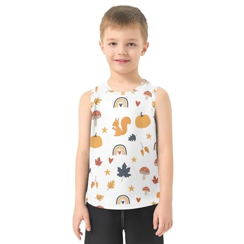 J JOYSAY Fall Fox Pumpkin Leaves Boys Tank Top Sleeveless Muscle Shirts Quick Dry Active Workout Sport Kids T-Shirts 3-15T2