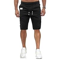 LIUPMWE Pantalones Cortos Hombre Casual Verano Algodón de Trabajo para Hombre con Bolsillo Cordones Elásticas Cintura,Negro-03,XL