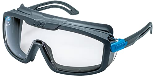 uvex i-guard - Schutzbrille für Arbeit und Labor - Transparent/Anthrazit-Blau