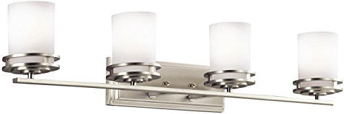 Image of Kichler Hendrik 33.75 inch Vanity Light in Brushed Nickel, 4-Light Modern Bathroom Vanity with Satin Etched Cased Opal Glass, (33.5 inch W x 7.75 inch H), 5079NI