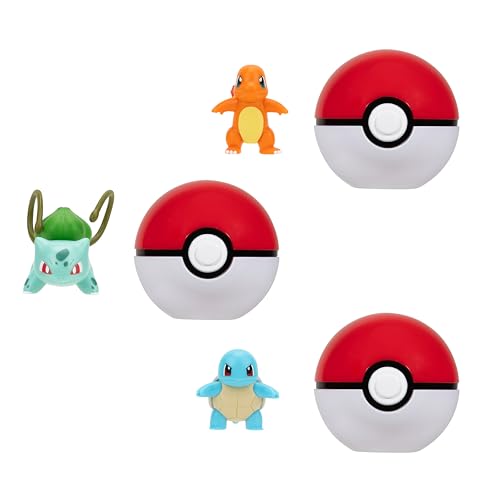 Pokémon Clip 'N' Go Pokeball & Battle Figuren-Set 3er-Pack – Let's Go Starters Charmander, Bubasaur, Squirtle mit Poke-Bällen – Offizielles Lizenzprodukt – Geschenk für Kinder