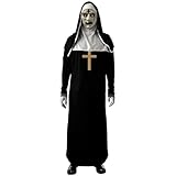 IRWOY Disfraz de monja de Halloween con máscara aterradora: disfraz de monja aterradora para hombres y mujeres, talla grande, disfraz de monja de terror, color negro (M)