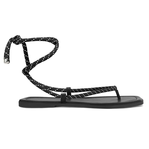 Image of Rope Flat Sandals for Women Strappy Open Toe Thong Sandals Summer Slingback Slip On Slide Sandals with Adjustable Strap