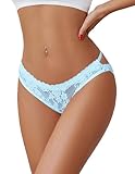 Avidlove Lace Panties for Women with Cute Bow Back Sexy Underwear Hollow Out Underpants Hipster G String Thongs Light Blue