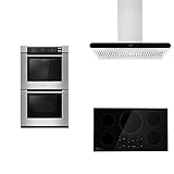 Empava 36' Induction Stove Cooktop and Island Range Hood with 30' Electric Double Wall Oven Combo, IDC36+36RH10+30WO02