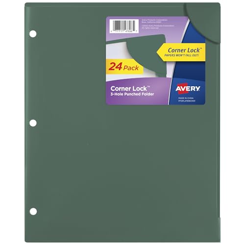 Pochettes d'angle Avery vert sauge pour classeur 3 anneaux lot de 24