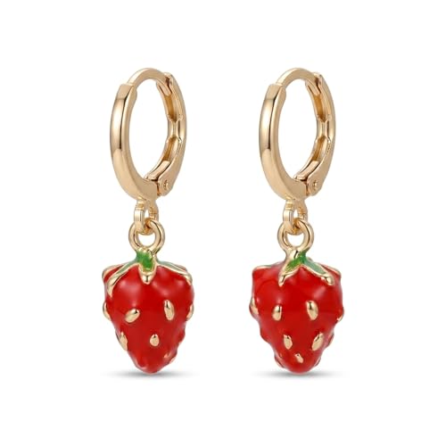 Strawberry Earrings for Women Red Fruit Dangle Jewelry Cute Summer Garden Party Strawberry Dress Outfit Accessories Trendy Cottagecore Aesthetic Earrings