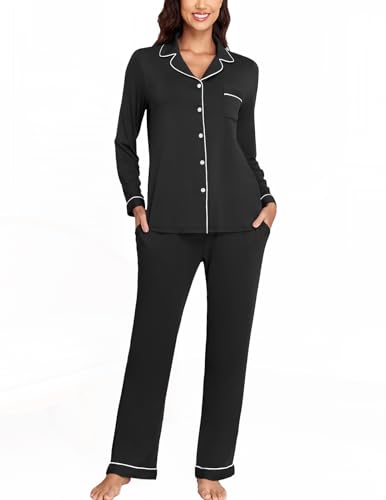 Image of Veseacky Women's Ribbed Knit Pajamas Set 2 Piece Warm Soft Loungewear Sleepwear Pjs S-XXL